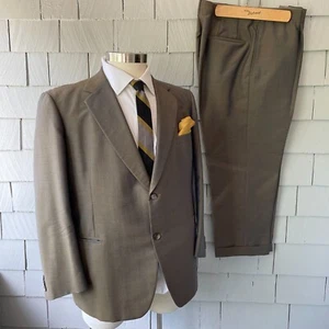 60s Vintage Blue and Gold Shiny Weave 2-Button 2-Piece Swanky Men's Suit Size 44 - Picture 1 of 7