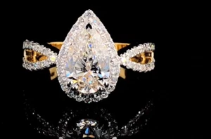 Solid 18K Yellow Gold Women Engagement Rings 1.50 Carat Lab Grown Bridal Ring - Picture 1 of 8