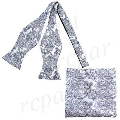 Nuevo conjunto formal de pajarita y pañuelo para hombre tejido de polietileno gris cachemir Foto 1 de 3