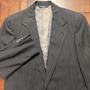 Vintage Polo Ralph Lauren Blazer Mens Black Pinstripe Coat Italy 42R Virgin Wool - Picture 1 of 14