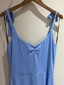 H&M Dress Size M 10-12 Blue Sleeveless Tie Strap Jersey Stretch Fit Flare Summer - Picture 1 of 9