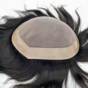 Mens Fine Durable Mono Poly Skin Toupee Replacement System Human Hair Hairpiece - Picture 1 of 9