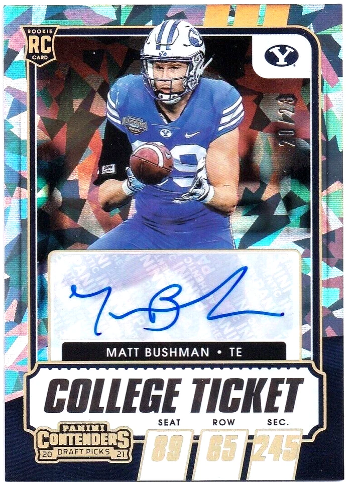 2021 Contenders MATT BUSHMAN RC GOLD Cracked Ice Auto #20/23!!! Chiefs BYU - Image 1 of 1