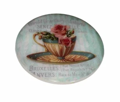 Pretty Tea Cup w/ Flowers Mother of Pearl MOP Shank Button  1-3/8" Coffee  Cup - Image 1 of 4
