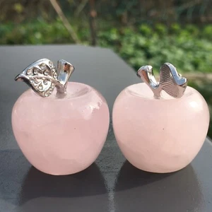 2pc Natural pink crystal Quartz hand Carved apple crystal Reiki healing - Picture 1 of 8