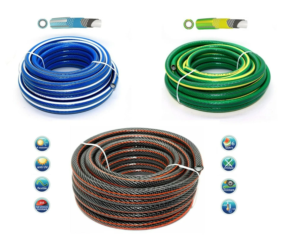 Hose Pipe GARDEN Reel Heavy Duty 6 LAYERS Reinforced Water Tough 1/2" ALL SIZE - Image 1 of 1