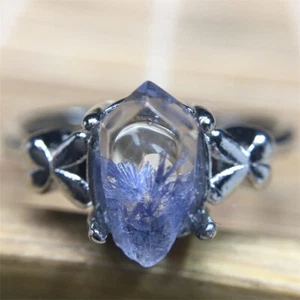 100%Natural Blue Rare Dumortierite Quartz Rutilated Adjustable Ring - Picture 1 of 4