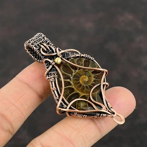 Ammonite Fossil Wire Wrapped Pendant Handcrafted Copper Unique Jewelry 2.52" - Picture 1 of 6