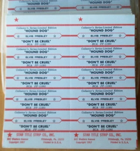 Three Sets of Elvis Presley Jukebox Labels - Star Title Strips - Copyright 1957 - Picture 1 of 1