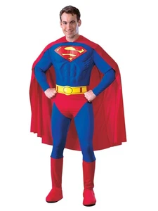 Mens Superman Costume Deluxe Musclechest DC Superhero Adult Fancy Dress Outfit - Picture 1 of 3