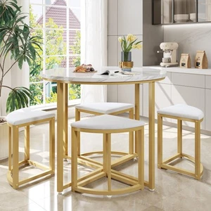 Dining Table and Chairs Set of 4 Round Kitchen Dining Table Stoola Combination - Picture 1 of 11