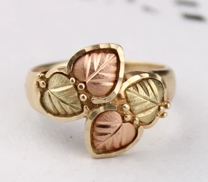 Elegant Vintage 10k Yellow Rose Gold Black Hills Gold C.co Leaf Ring sz7 - Picture 1 of 11