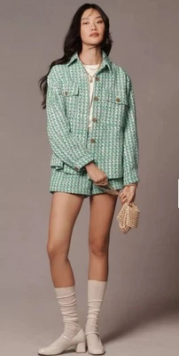 Anthropologie Maeve womens size XXS Tweed Shacket Jacket Green blazer Oversized - Image 1 of 4
