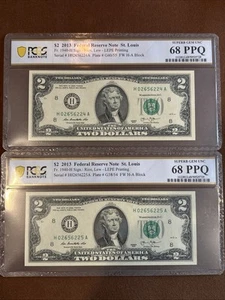 2013- $2.00- FRN- St Louis- 1940H- PCGS-68PPQ- F/W H-A Block- Consecutive Notes - Picture 1 of 2