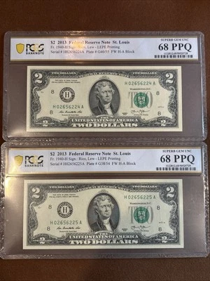 2013- $2.00- FRN- St Louis- 1940H- PCGS-68PPQ- F/W H-A Block- Consecutive Notes - Image 1 of 2