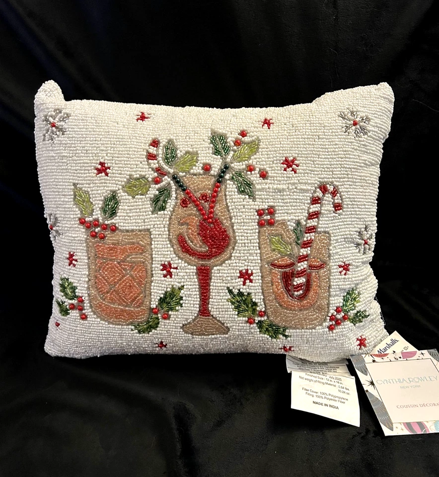 Cynthia Rowley Bebidas de Navidad 16"x12" Almohada Decorativa Cuentas Viral Nueva Foto 1 de 4