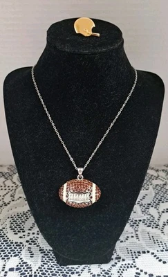 Collar deportivo de fútbol piedra marrón 18" cadena/tono dorado casco de fútbol caja de prendedores Foto 1 de 4