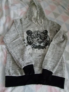 Shirt Damen Gr. 36 von Gina, Tigerkopf, grau, langarm - Bild 1 von 1