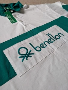 Mens United Colors of Benetton Rugby Shirt Medium Green & White BNWT - Imagen 1 de 11