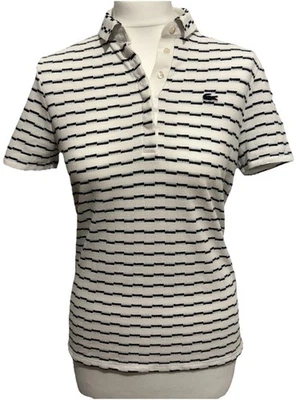 Polo para mujer Lacoste blanco y negro a rayas Reino Unido 10/12 | UE 38 100 % algodón Foto 1 de 4