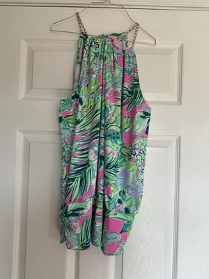 Top halter floral tropical Lilly Pulitzer talla grande correas de cadena dorada. Foto 1 de 3