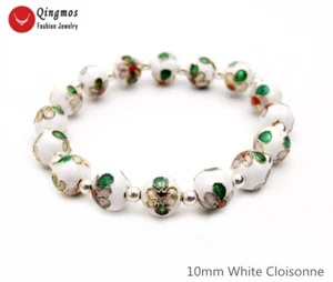 Pulsera Cloisonne Blanca Redonda China Feature 10mm para Mujer Joyería 7.5'' bra125 - Imagen 1 de 7