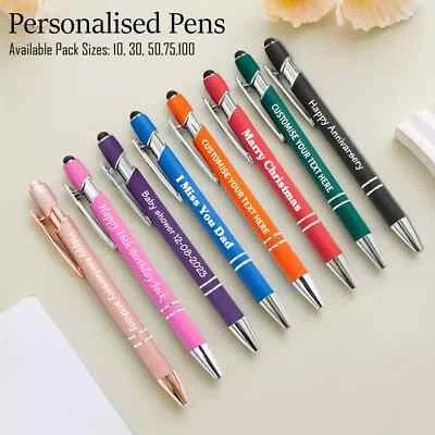 Personalised Pens 1-100 Bulk Order Stylus Pens ANY MESSAGE/TEXT Customise Pen - Image 1 of 4