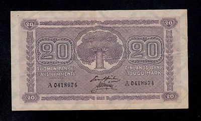 FINLAND  20  MARKKAA 1922   PICK # 44  VF. - Image 1 of 2