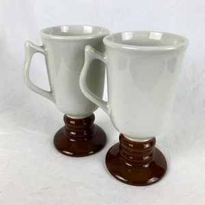 2 Vintage Hall Footed Irish Coffee Cups Brown and White Restaurant Ware Coco - Picture 1 of 7