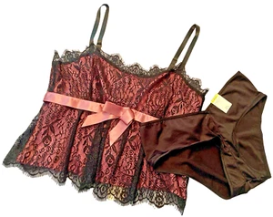 Lingerie Set MORGAN TAYLOR szM Babydoll Camisole Hipster Panties pink black lace - Picture 1 of 15