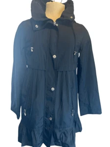 Betsey Johnson Trench Coat for Women Sectioned Sz L* W/Hood Zip Up Pockets Black - Picture 1 of 8