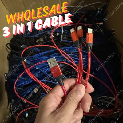 Lot 3A Fast USB Charging Cable 3 In 1 Charger Cord For iPhone USB-C Micro USB - Image 1 of 4