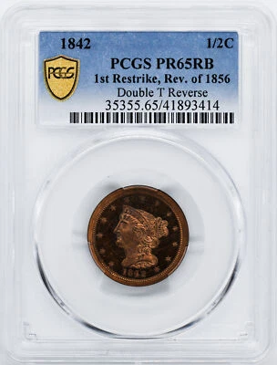 1842 BRAIDED HAIR 1/2C PCGS PR 65 RB - Image 1 of 4
