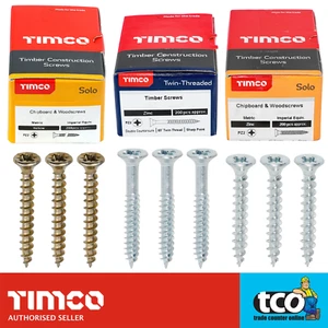 Timco Pozi Wood Screws Countersunk 200 Box | Zinc / Yellow | Solo / Twin Thread - Picture 1 of 7
