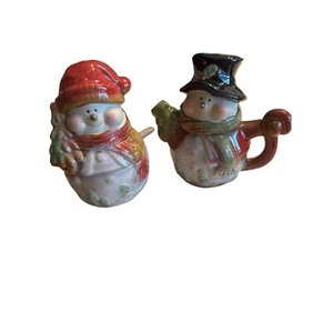Snowman sugar with spoon and kettle style creamer set warm tones 3"x5" - Picture 1 of 8