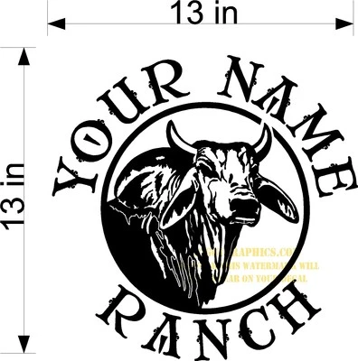 BIGGYGRAPHICS CUSTOM VINYL DECAL YOUR NAME RANCH BULL BRAHMAN BRAHMA HEAD NEW