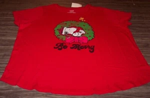 WOMEN'S PEANUTS SNOOPY Woodstock Christmas T-shirt PLUS SIZE 3XL XXXL NEW - Picture 1 of 3