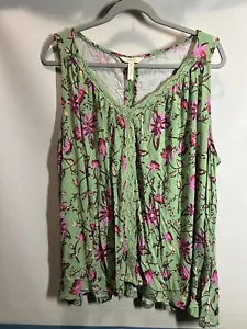 Matilda Jane Women’s Plus XXL Green Tank Top Shirt Weekend Getaway Lace Modal - Picture 1 of 8
