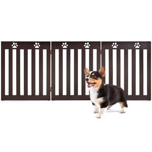 Costway Cancello per Cani 24" Pieghevole in Legno Autoportante con Cerniera Espresso - Foto 1 di 7