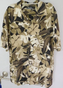 Brandini 100% Silk Mens Hawaiian Tropical Camp Shirt Khaki / Black Floral Sz M - Picture 1 of 11