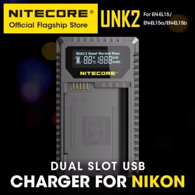 NITECORE UNK2 Dual Slot USB Charger for Nikon EN-EL15 Camera Battery D750 D500 - Image 1 of 4