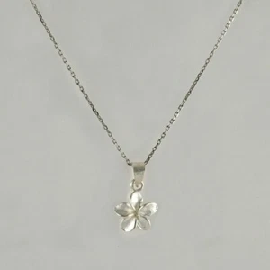 925 Sterling Silver Hawaiian Plumeria Tropical Flower Pendant Necklace 18" S - Picture 1 of 2
