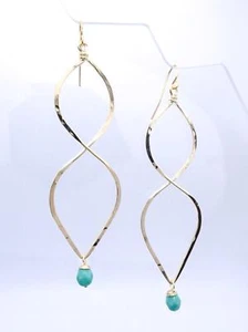 UNIQUE Turquoise Crystal Gold Filled Skinny Teardrop Chandelier Dangle Earrings - Picture 1 of 12