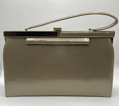 Cartera de charol Markay Bolsos EE. UU. Tostado Champagne Sears Bolso de mano Rayas De colección Foto 1 de 4