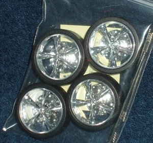 SET #24 GENERIC 1/24 CHROME CUSTOM TYPE LOW PROFILE WHEEL & TIRE SET OF 4 - Bild 1 von 12