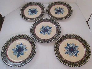 Williams Sonoma Sicily Majolica Blue Rim Dinner Plates 11.125 Inch Diameter 5 Pi - Picture 1 of 8