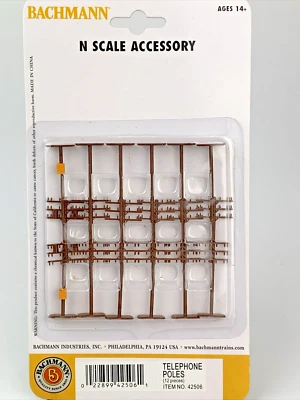 Bachmann 42506 N Scale Telephone Poles - 12 Count - Image 1 of 2