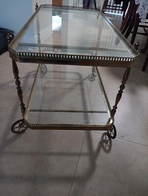 Mesa de carro de barra francesa vintage de latón con ruedas 36x22x17 Foto 1 de 4