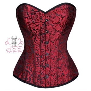 Full Chest Corset Red Brocade Corsage Waist Trainer Brocade Extreme_ Corset USA, - Picture 1 of 3