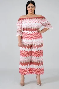 Plus Size Orange White Lacy Chevron Wide Leg Elastic Waist Jumper. Size 2XL. - Picture 1 of 2